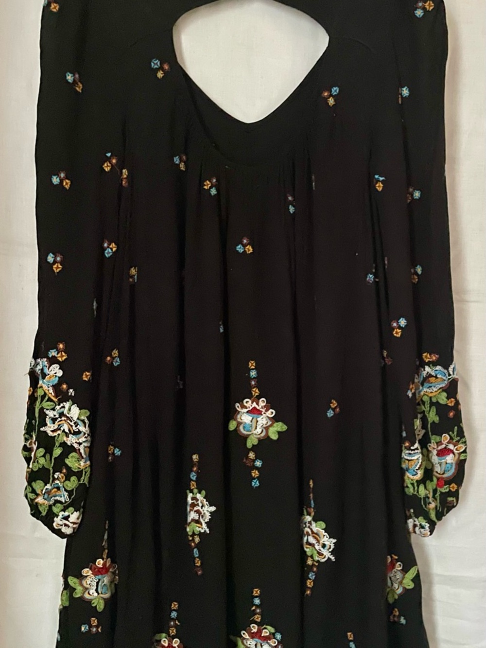 Free People Black Maxi Dress with Multicolor Floral Embroidery